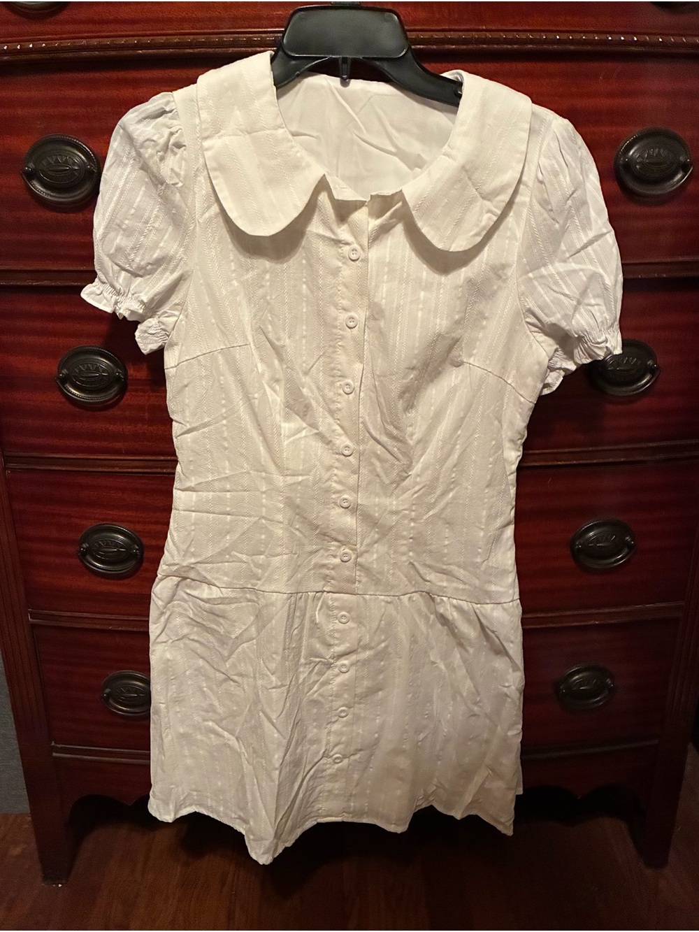 White Button-Front Peter Pan Collar Mini Dress